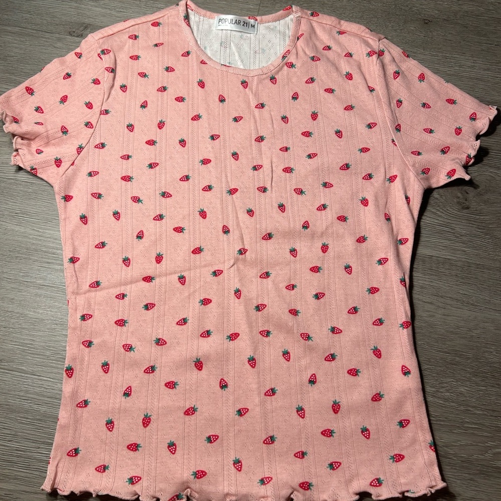 Pink Strawberry Print T-Shirt
